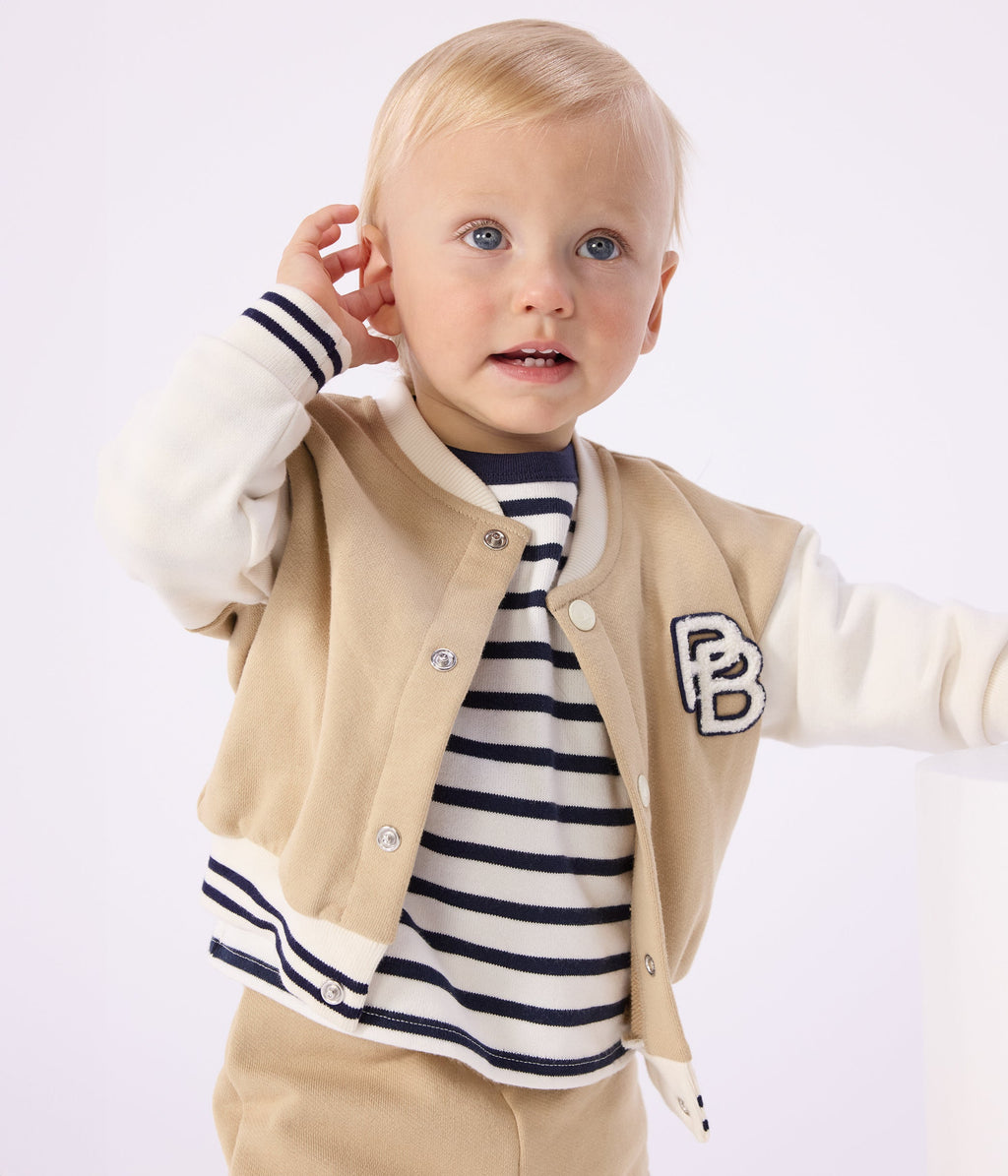 Veste teddy bébé en coton colorblock et badge – J1