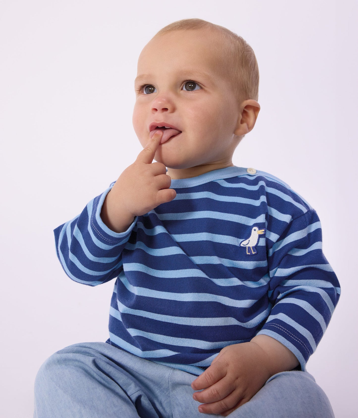 Marinière bébé en coton, badge mouette – J1