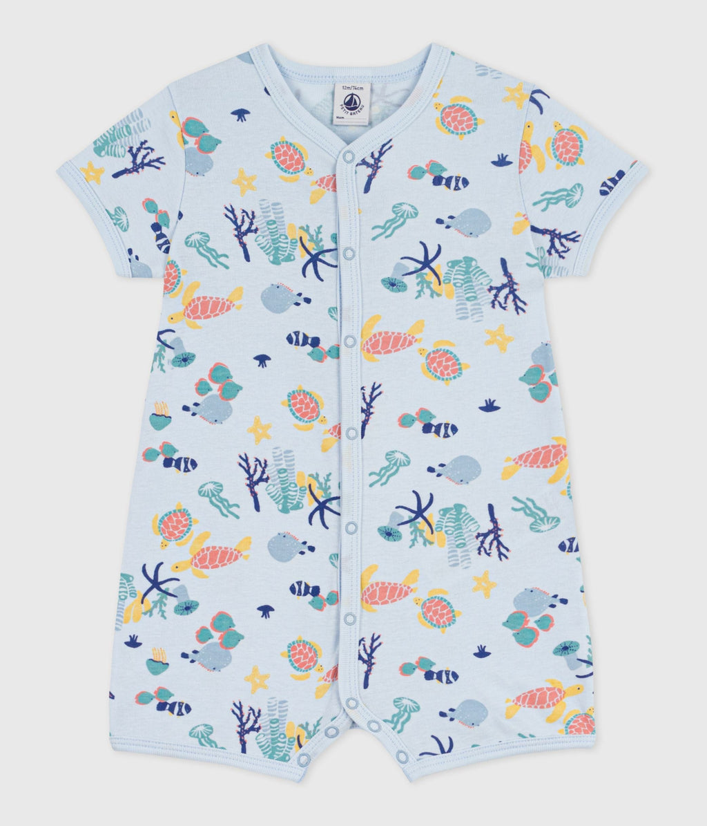 Combinaison courte bébé en coton imprimé marin phosphorescent – F1
