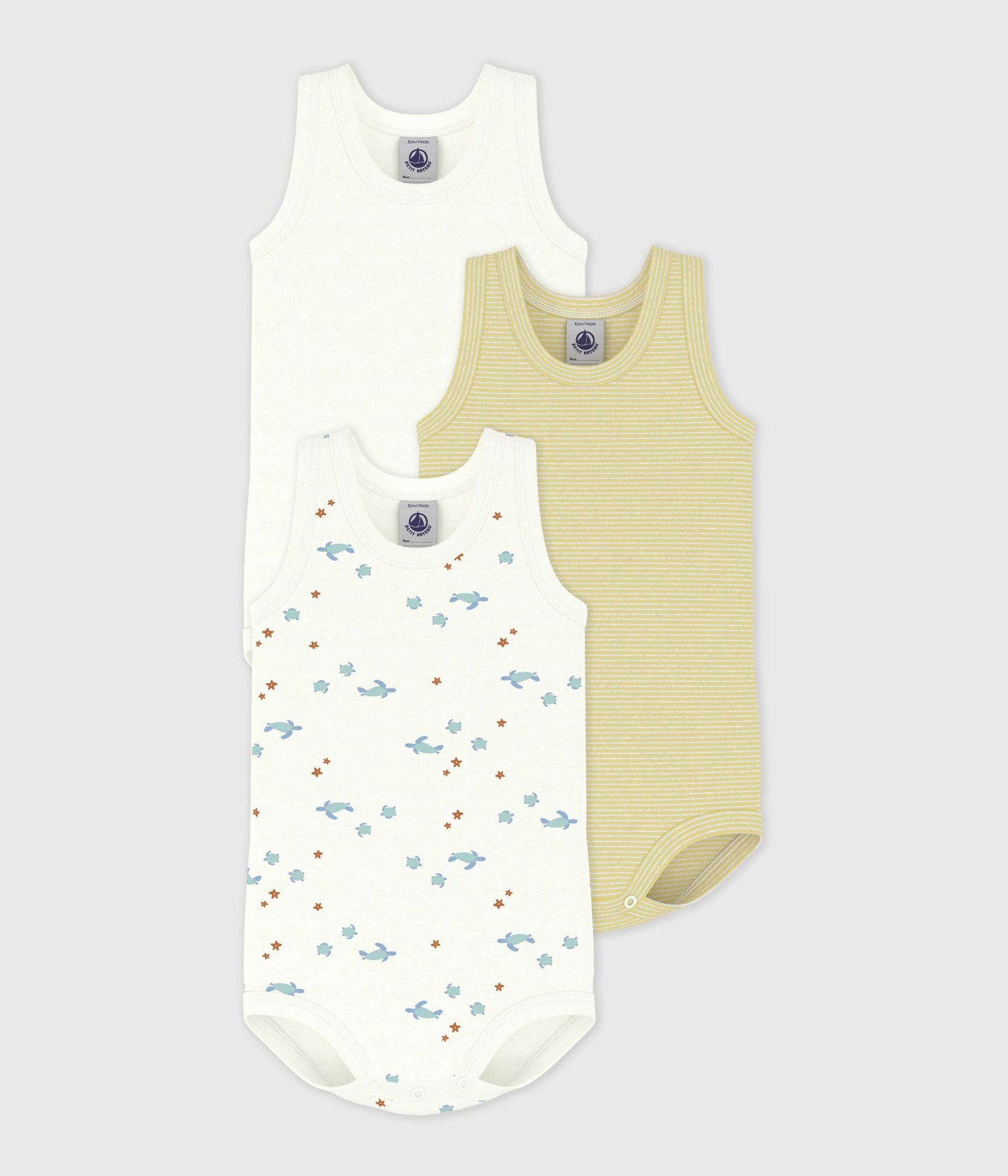 Lot de bodies sans manches en coton imprimé tortues bébé – F1