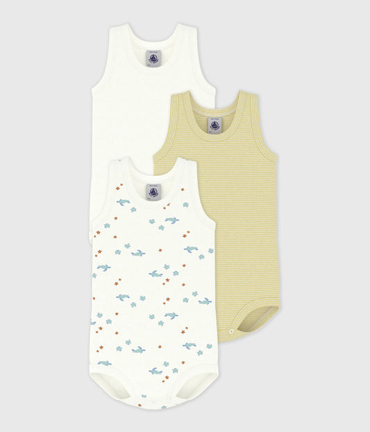 Lot de bodies sans manches en coton imprimé tortues bébé – F1