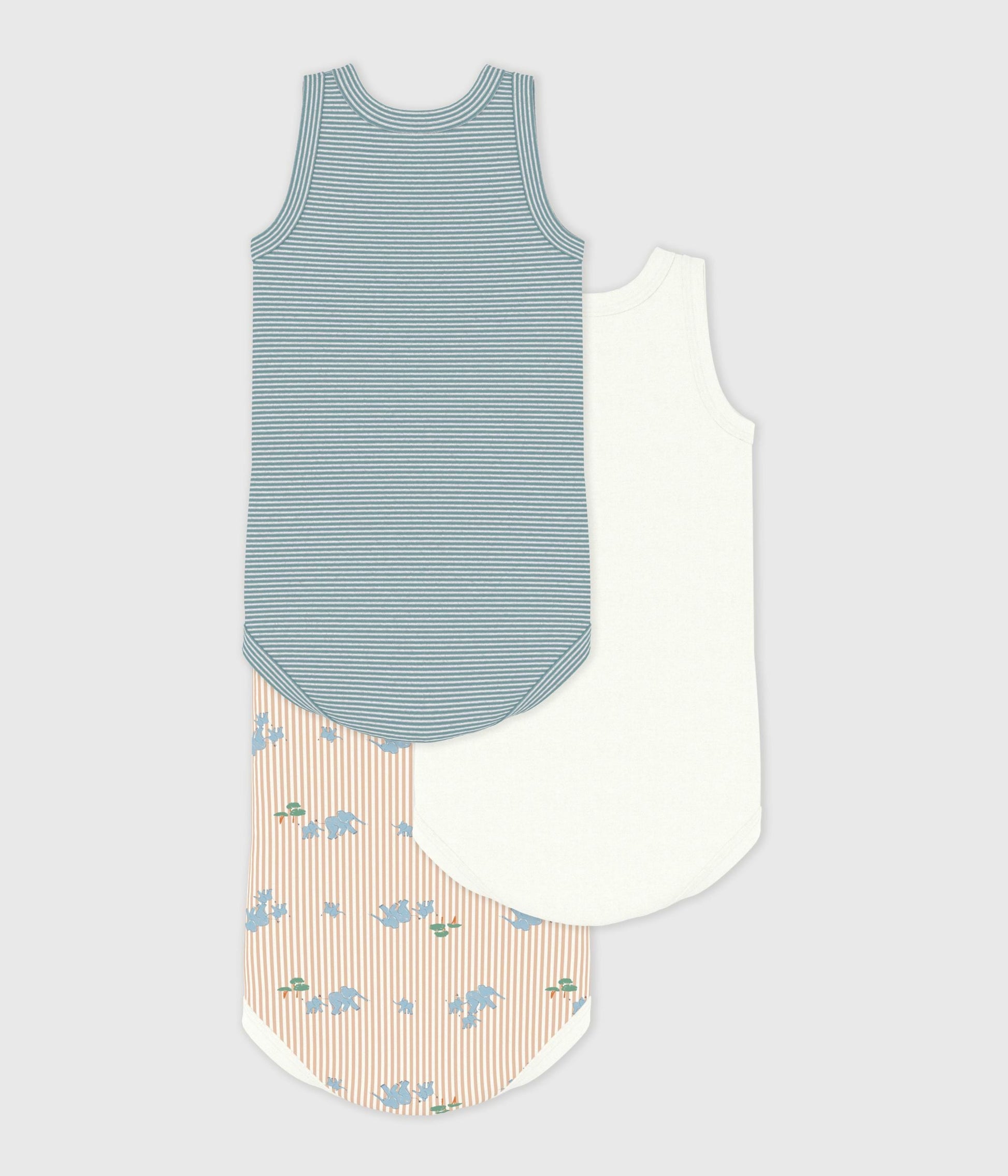 Lot de bodies sans manches en coton imprimé éléphants bébé – D1