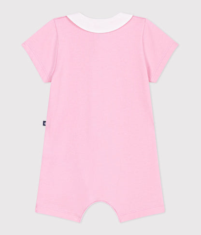 Combinaison courte bébé en coton, coeurs brodés au col – D1