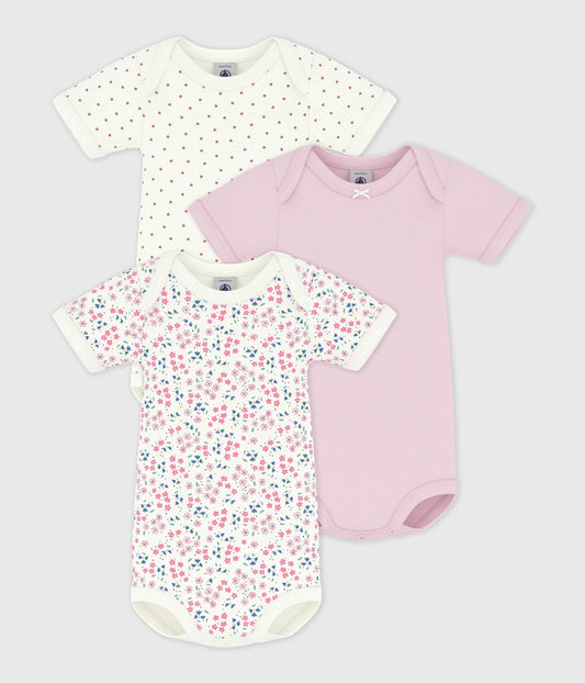 Lot de bodies manches courtes en coton imprimé fleuri bébé – F1