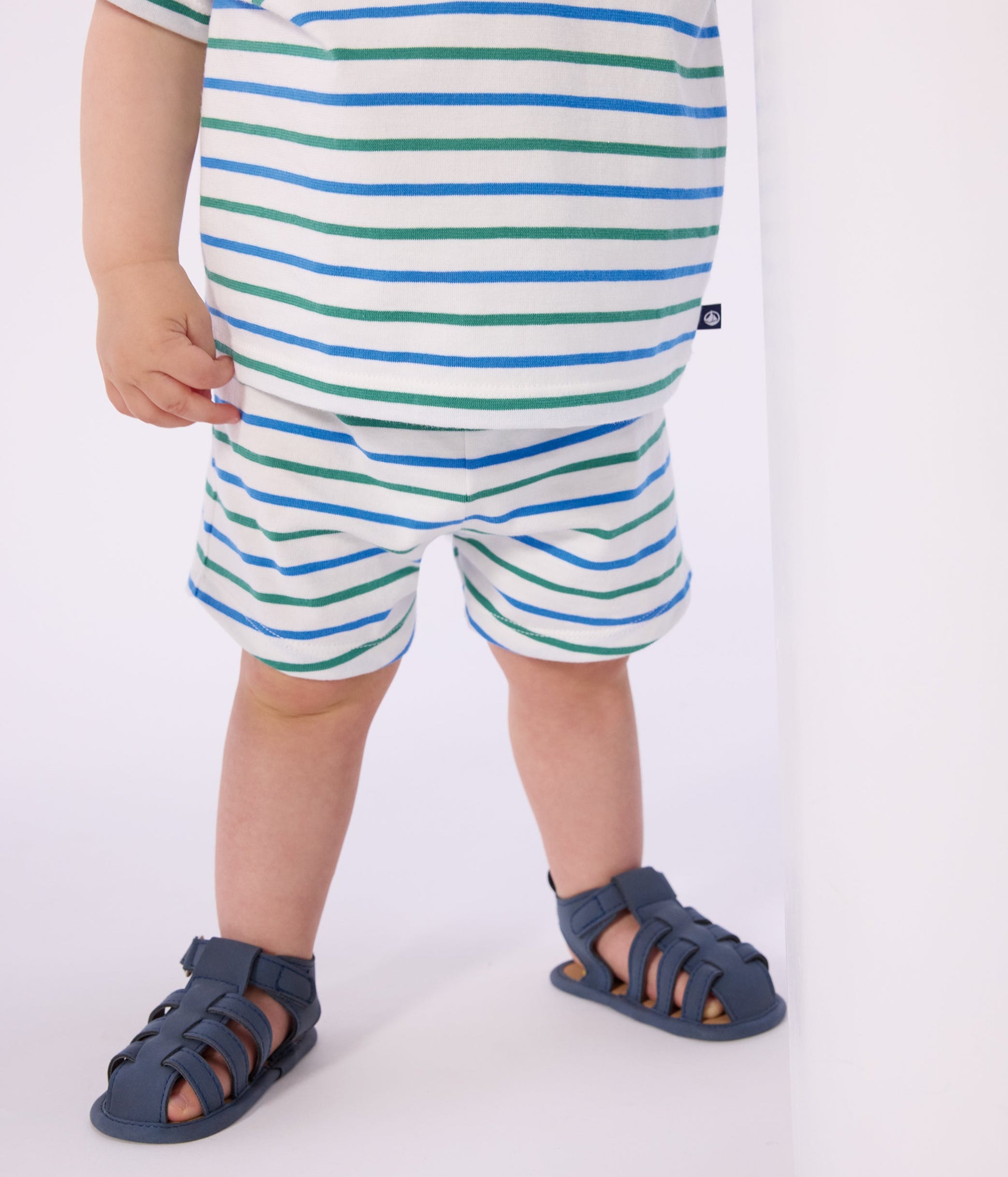 Short bébé en coton rayé bicolore – J1