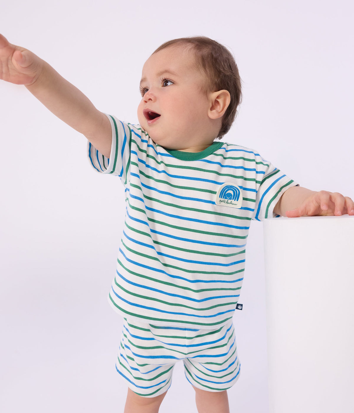 Short bébé en coton rayé bicolore – J2