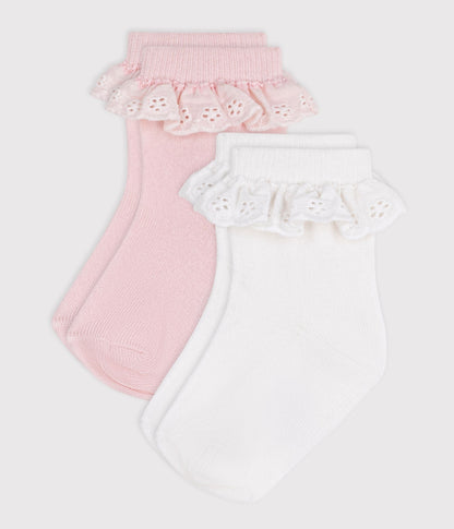 2 paires de chaussettes bébé en coton avec volants – F1
