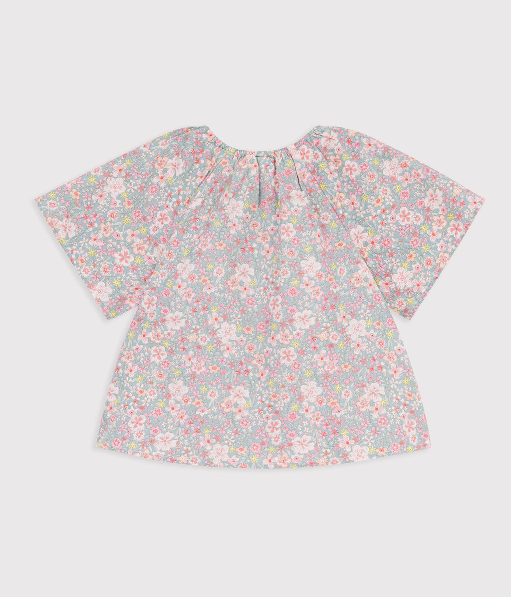 Children's short-sleeved cotton blouse with floral print