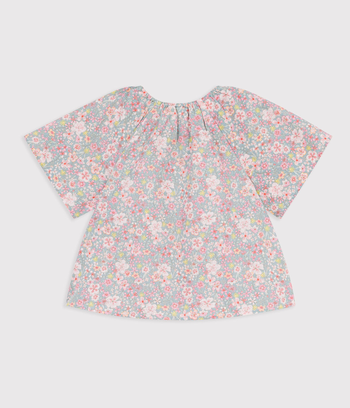 Children's short-sleeved cotton blouse with floral print