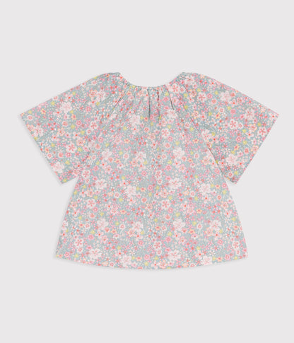 Blouse enfant en coton manches courtes imprimée fleurs