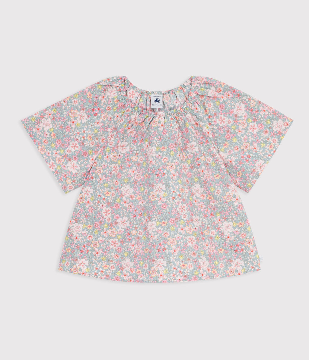 Children's short-sleeved cotton blouse with floral print