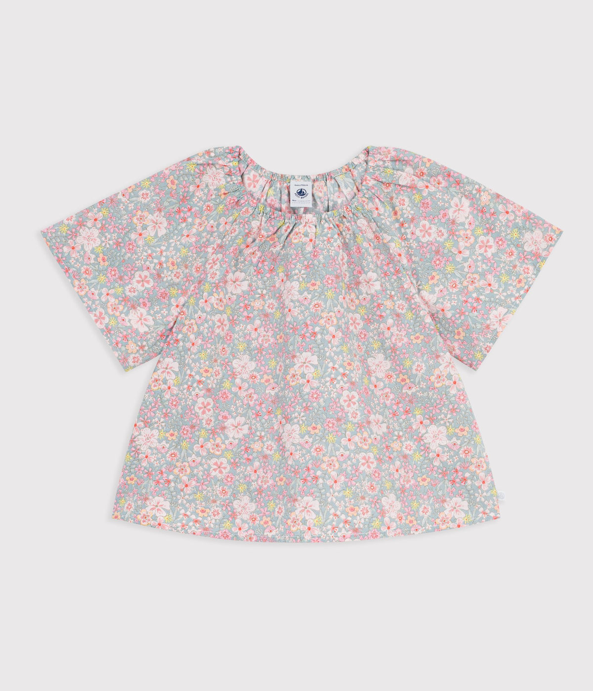 Children's short-sleeved cotton blouse with floral print