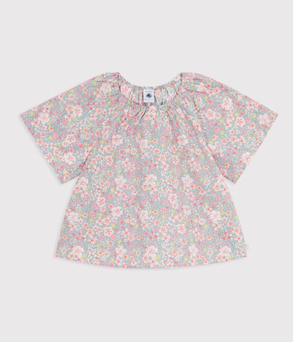 Blouse enfant en coton manches courtes imprimée fleurs