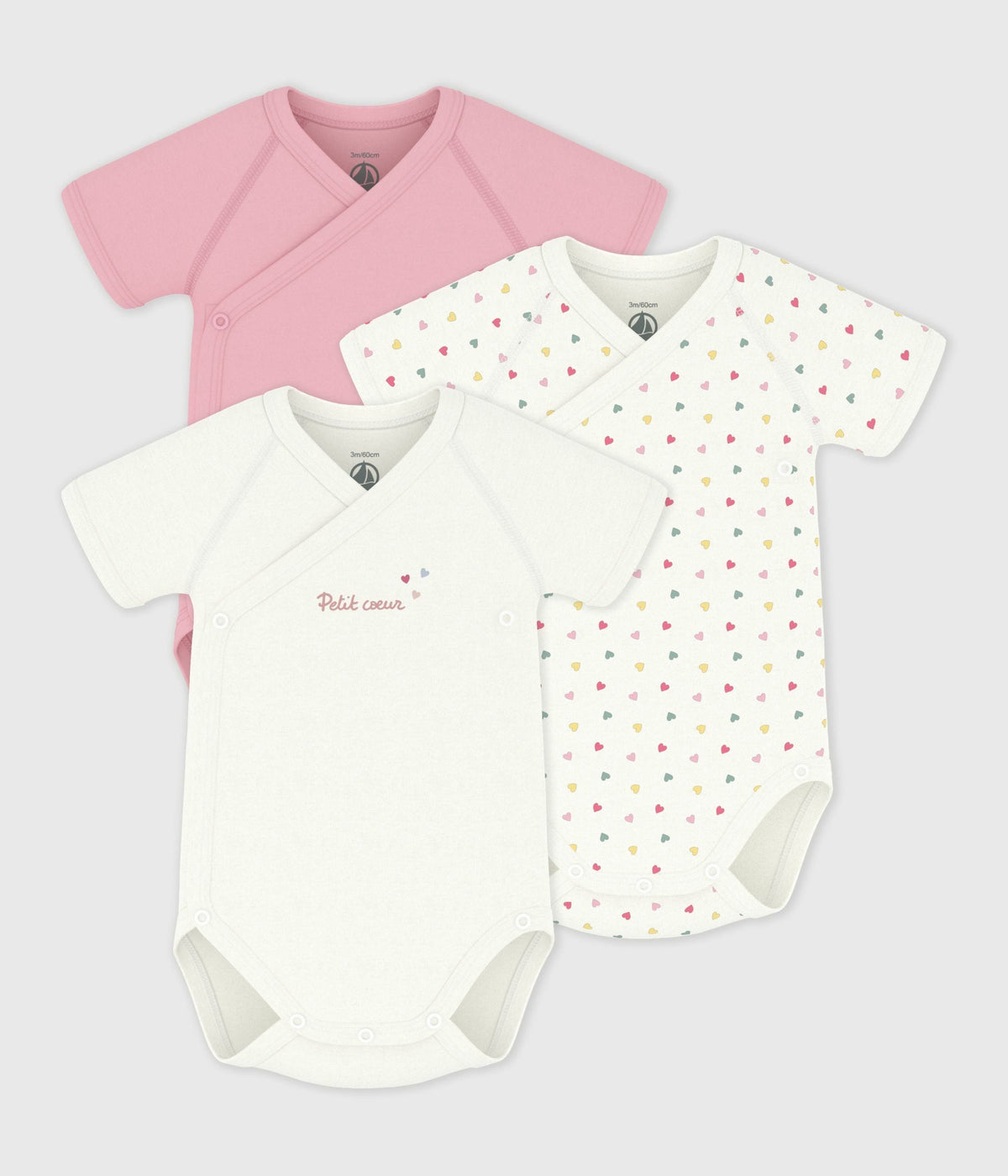 Lot de bodies croisés manches courtes en coton imprimé bébé – F1