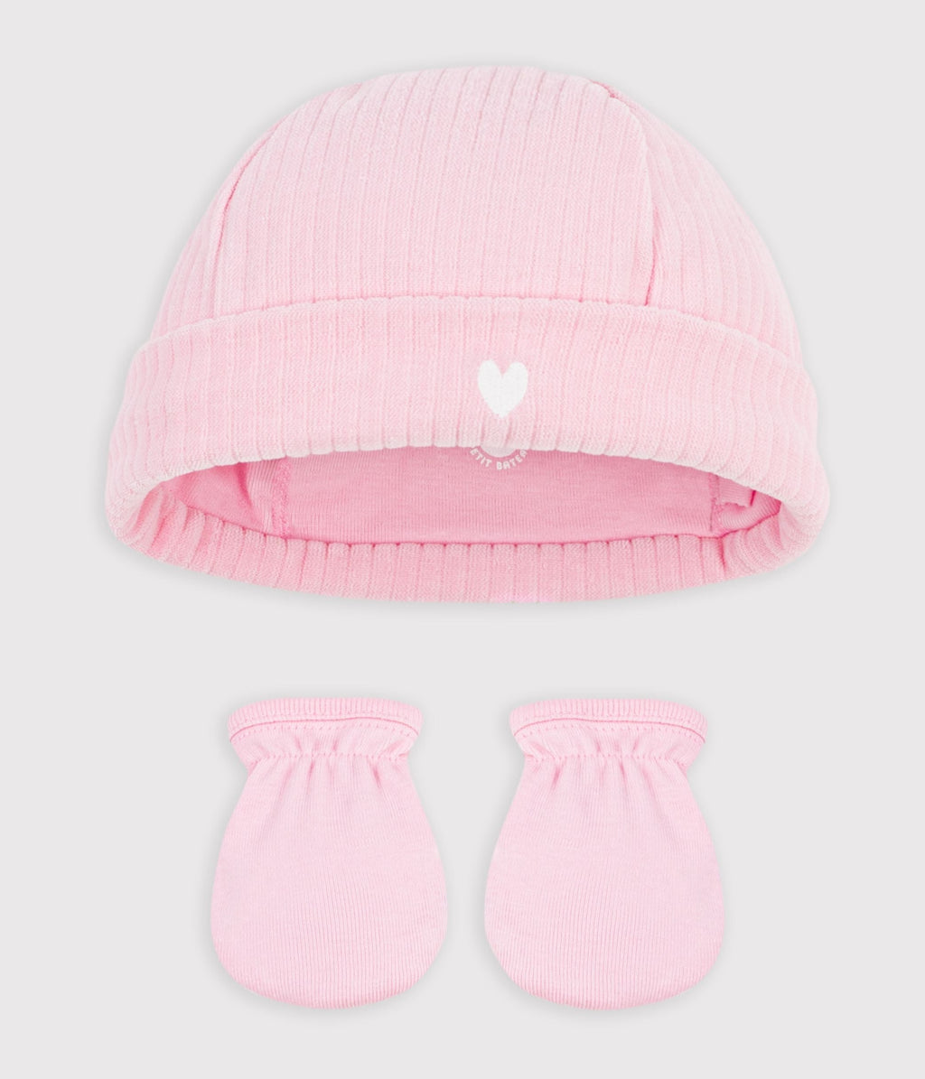 Lot de bonnet et moufles bébé en coton – F1