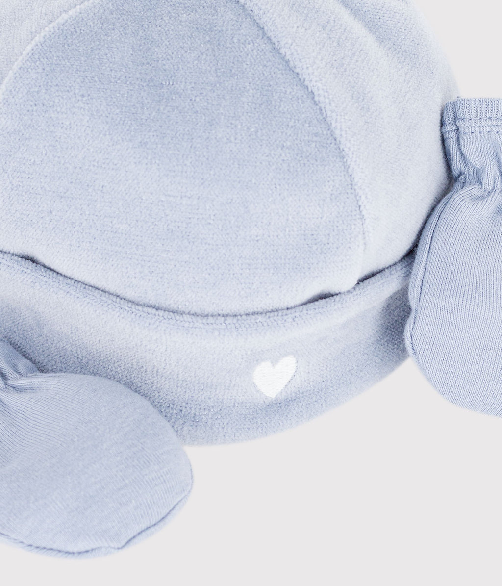 lot de bonnet et moufles bebe uni