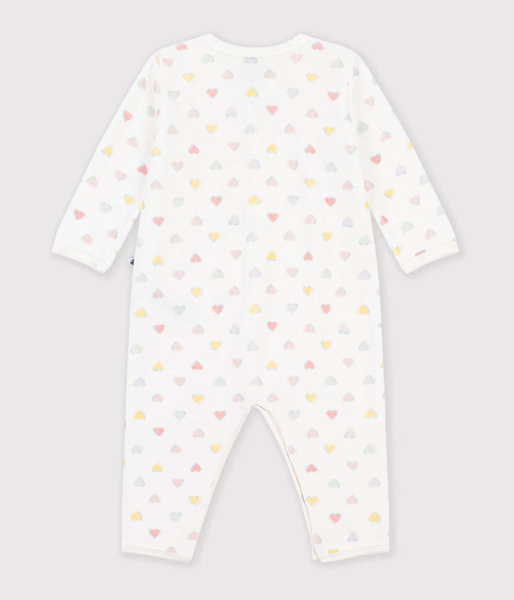 pyjama bebe en velours sans pieds imprime coeurs