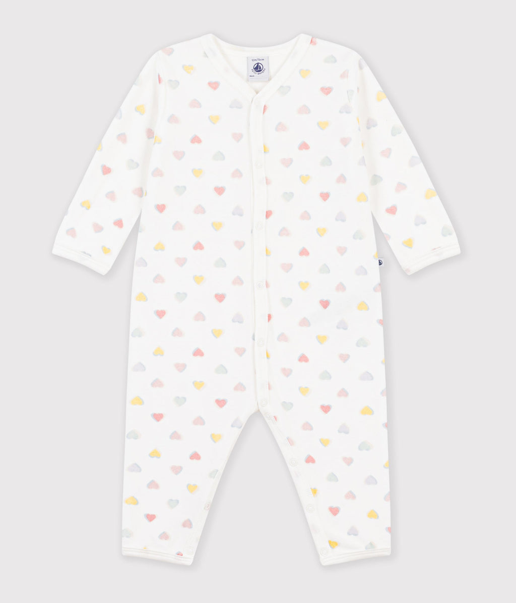 pyjama bebe en velours sans pieds imprime coeurs