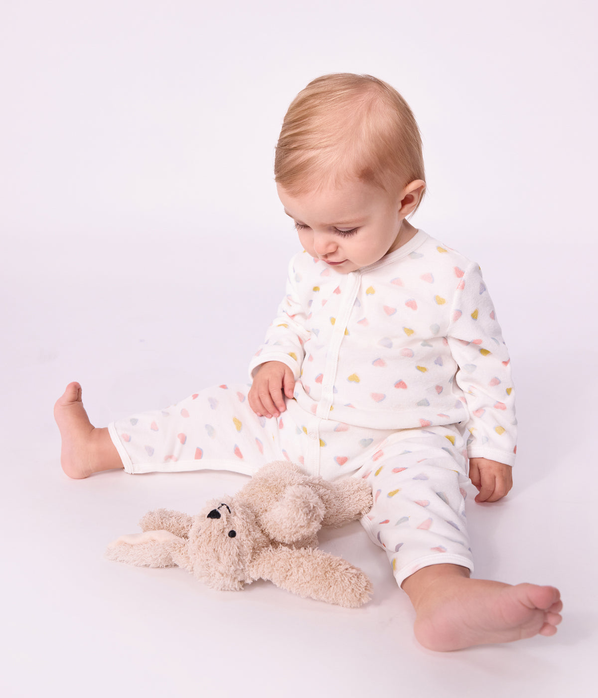 pyjama bebe en velours sans pieds imprime coeurs
