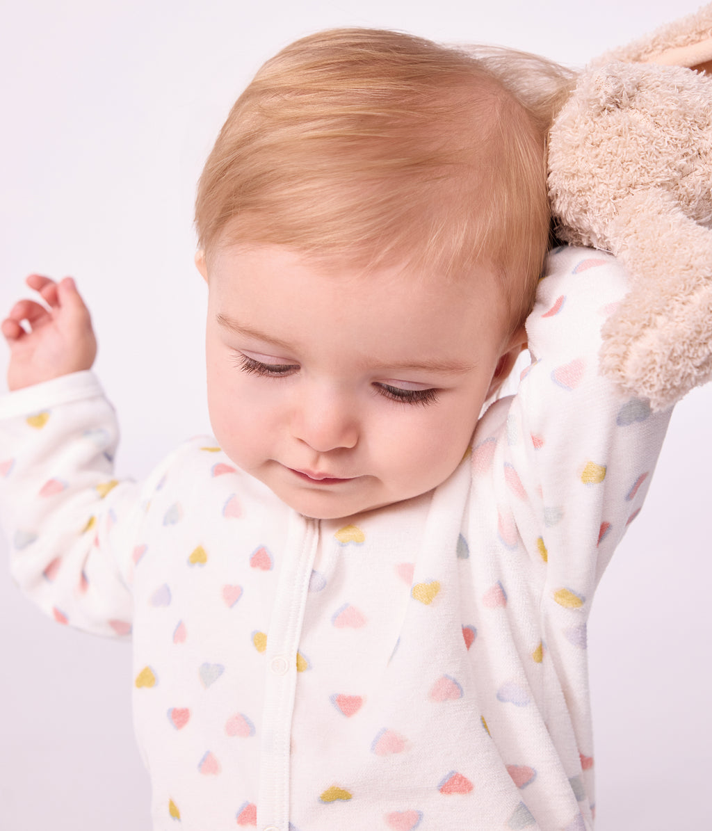 pyjama bebe en velours sans pieds imprime coeurs