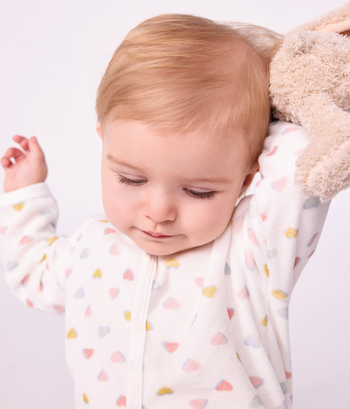 pyjama bebe en velours sans pieds imprime coeurs