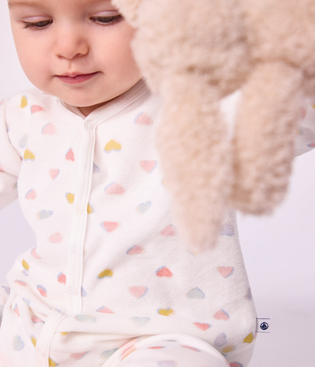 pyjama bebe en velours sans pieds imprime coeurs