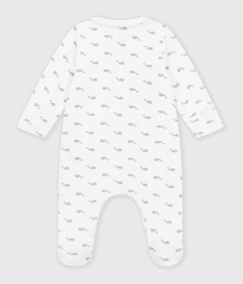 pyjama bebe en velours avec col imprime baleine