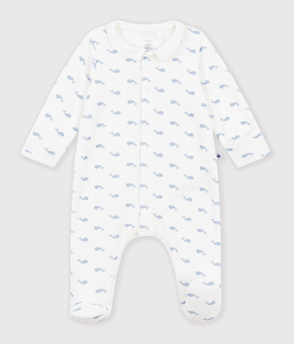 pyjama bebe en velours avec col imprime baleine