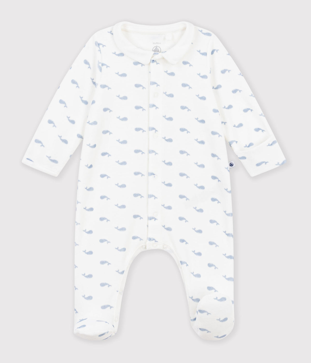 pyjama bebe en velours avec col imprime baleine