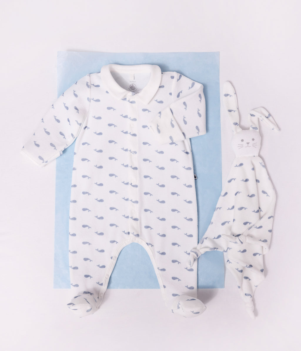 pyjama bebe en velours avec col imprime baleine