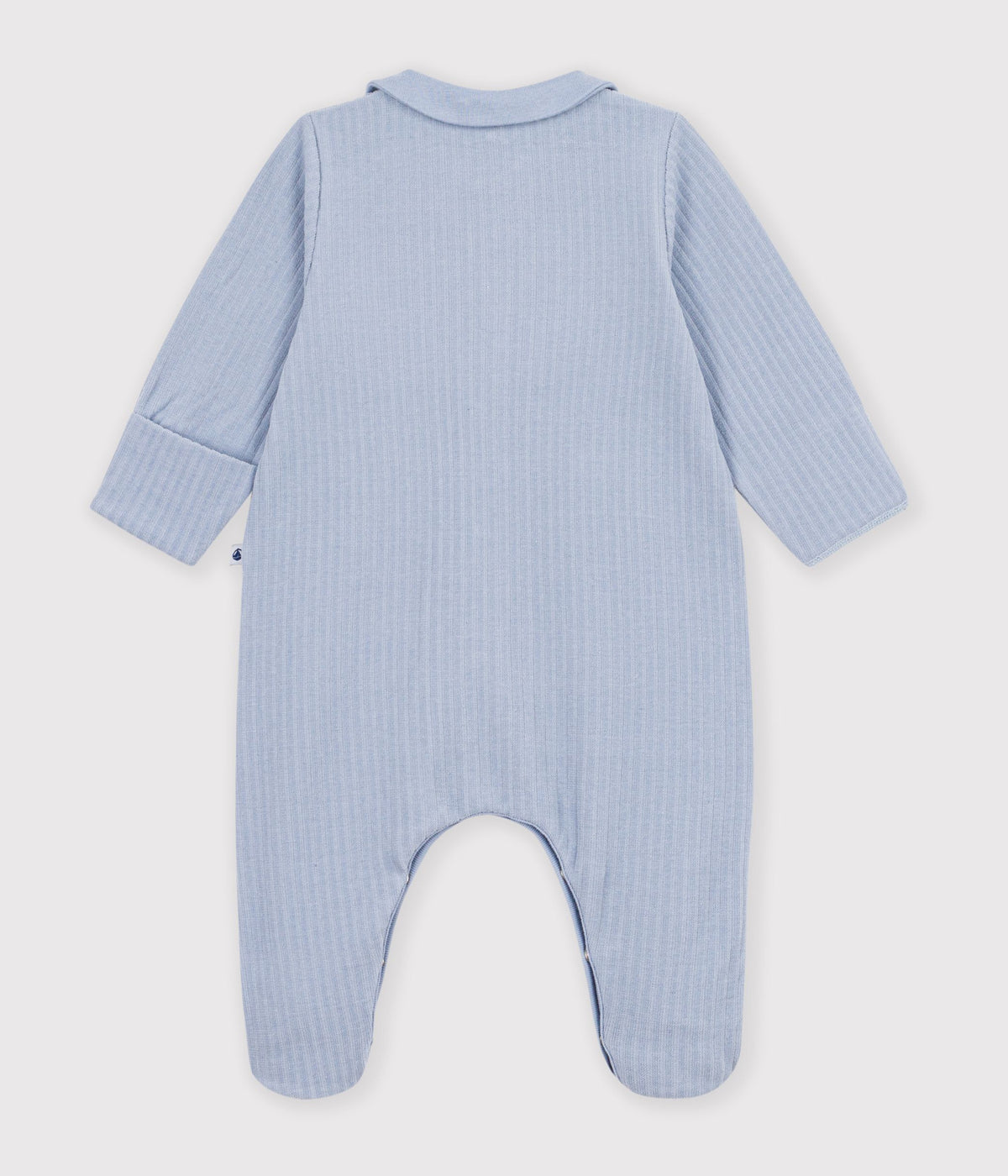 pyjama bebe en velours avec col uni bleu clair