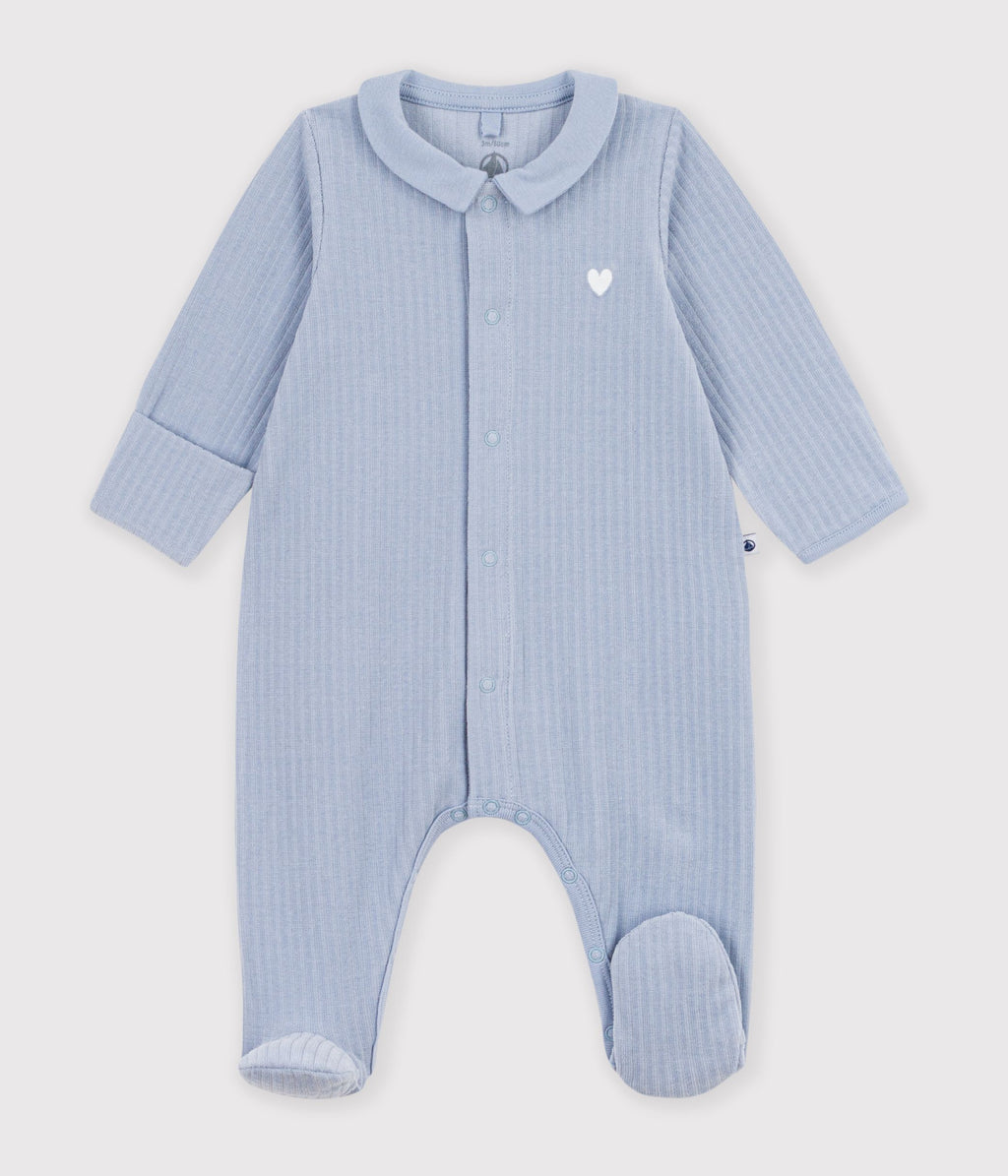 pyjama bebe en velours avec col uni bleu clair