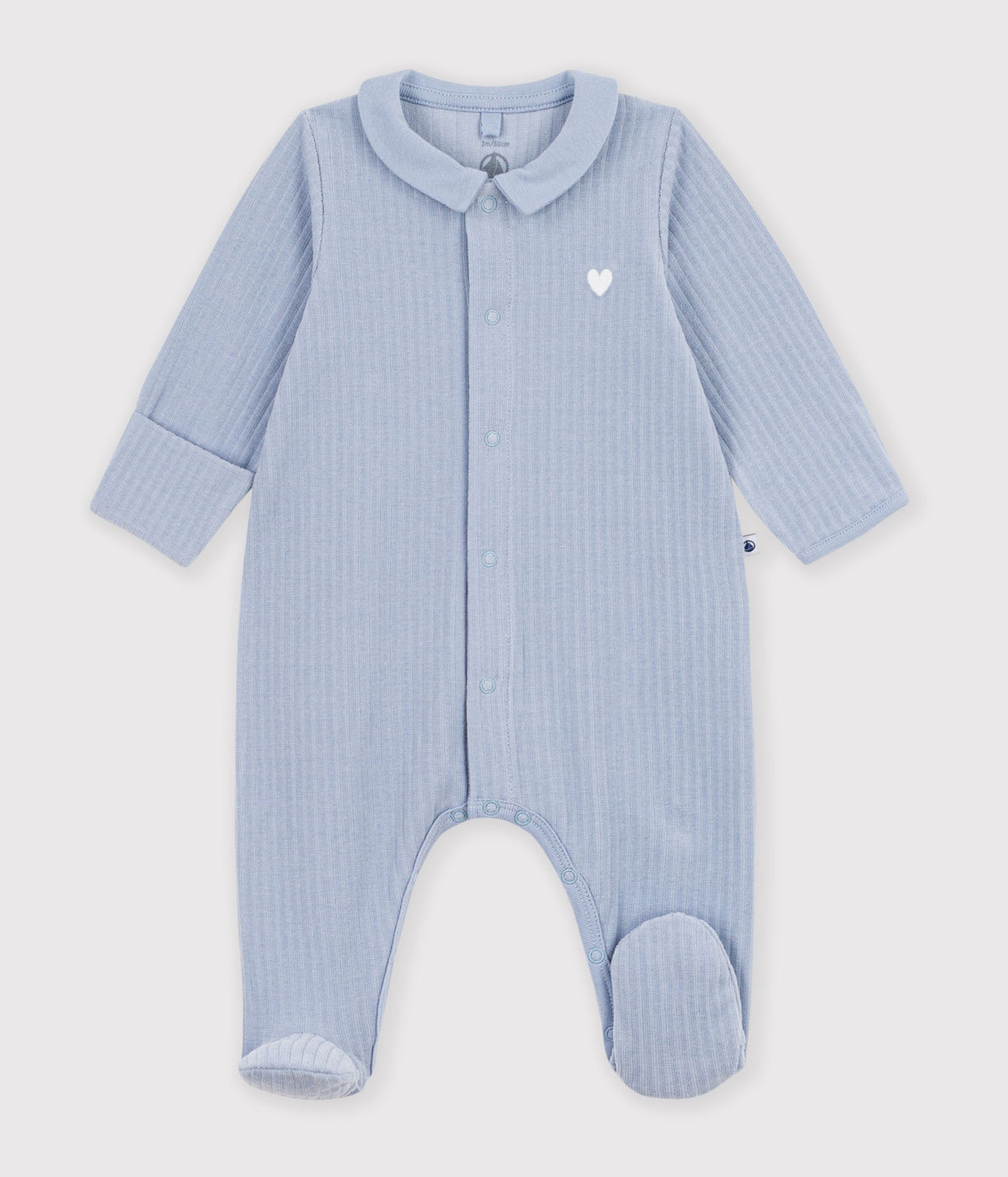 pyjama bebe en velours avec col uni bleu clair