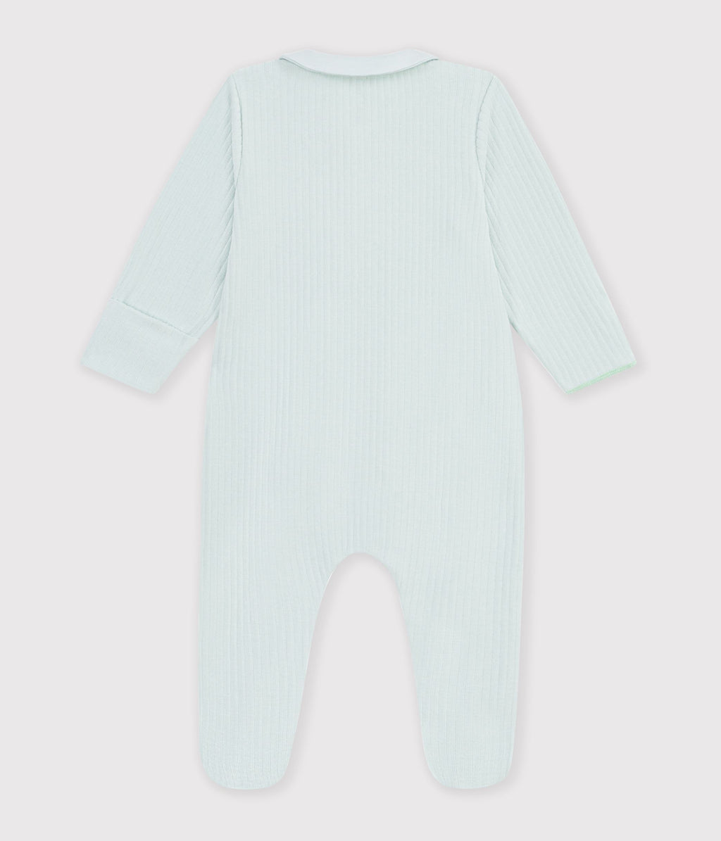 pyjama bebe en velours avec col uni vert clair