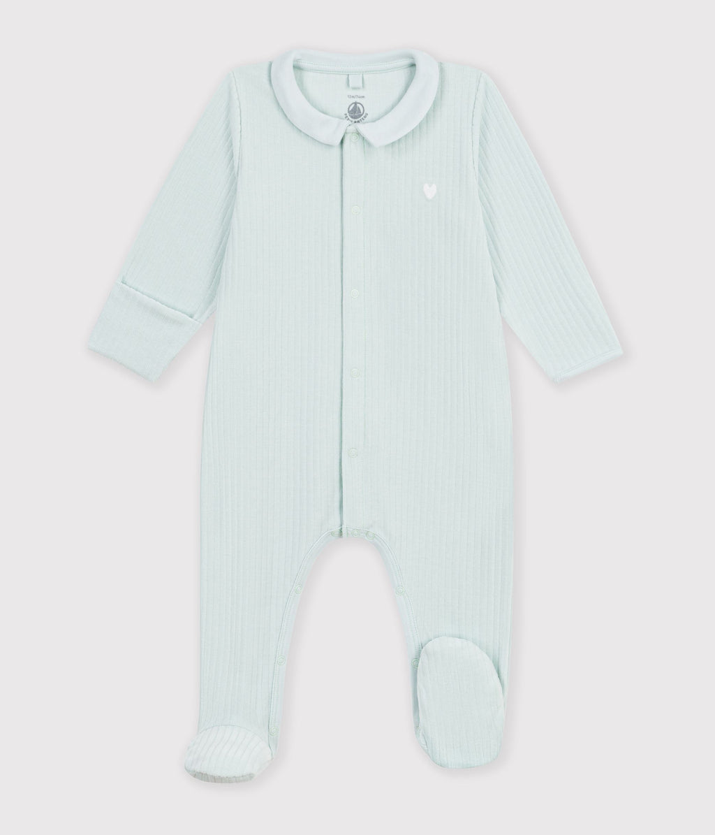 pyjama bebe en velours avec col uni vert clair