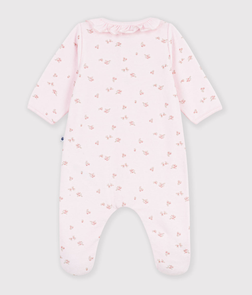 pyjama bebe en velours avec col imprime a fleurs rose