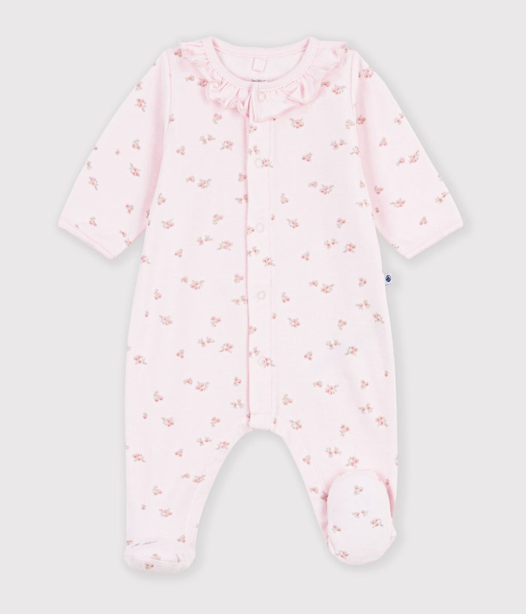 pyjama bebe en velours avec col imprime a fleurs rose