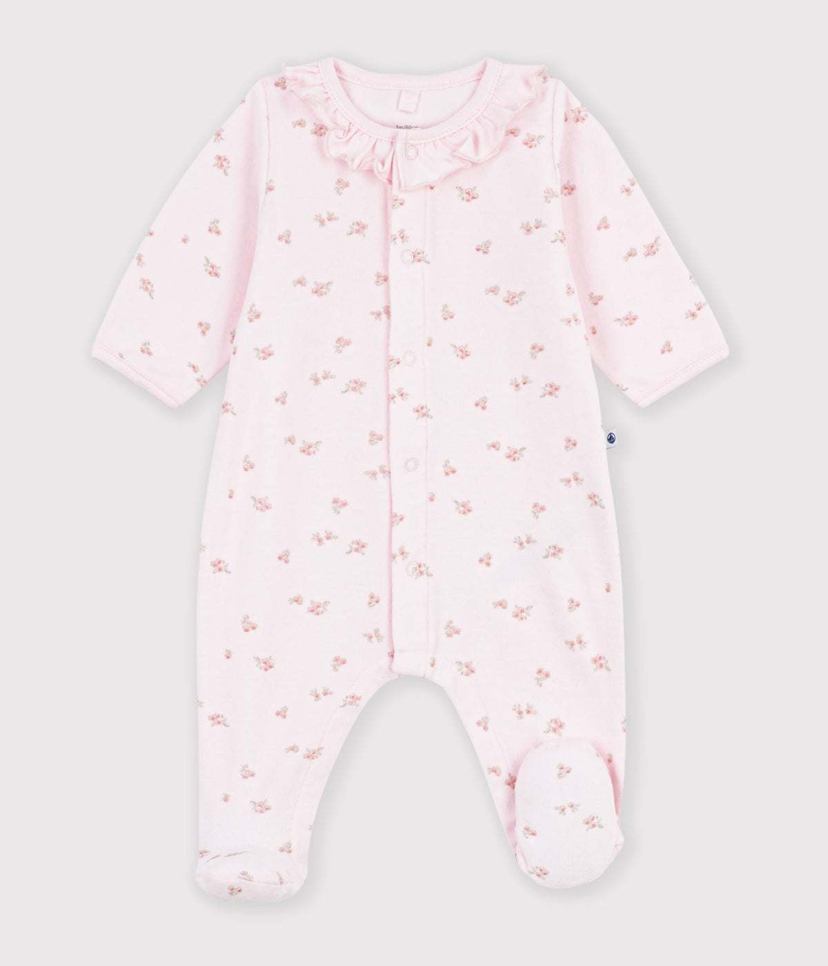 pyjama bebe en velours avec col imprime a fleurs rose