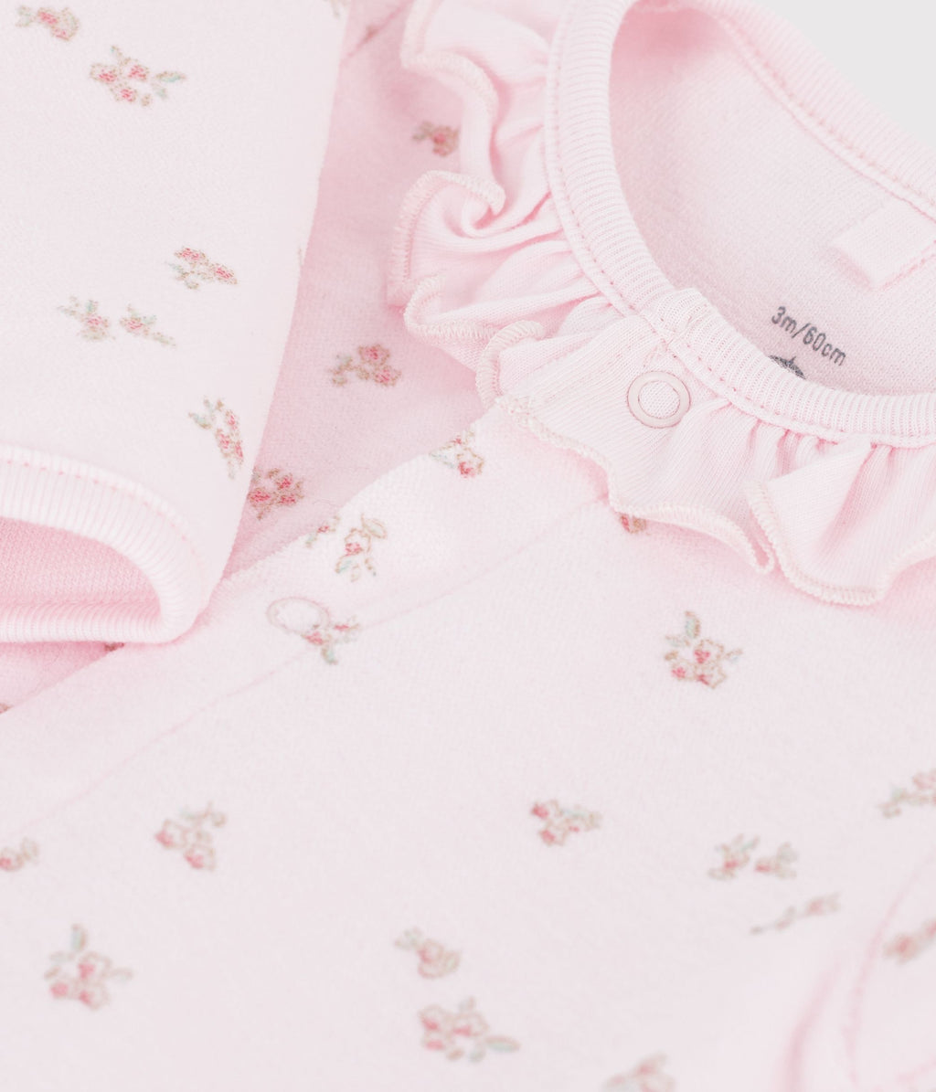 pyjama bebe en velours avec col imprime a fleurs rose