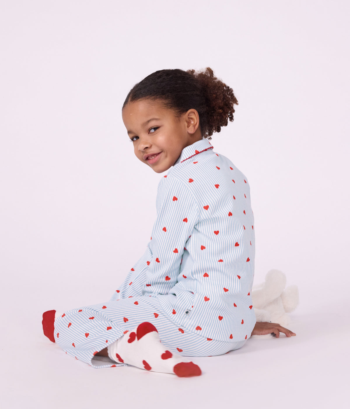 pyjama boutonne enfant en coton a coeurs