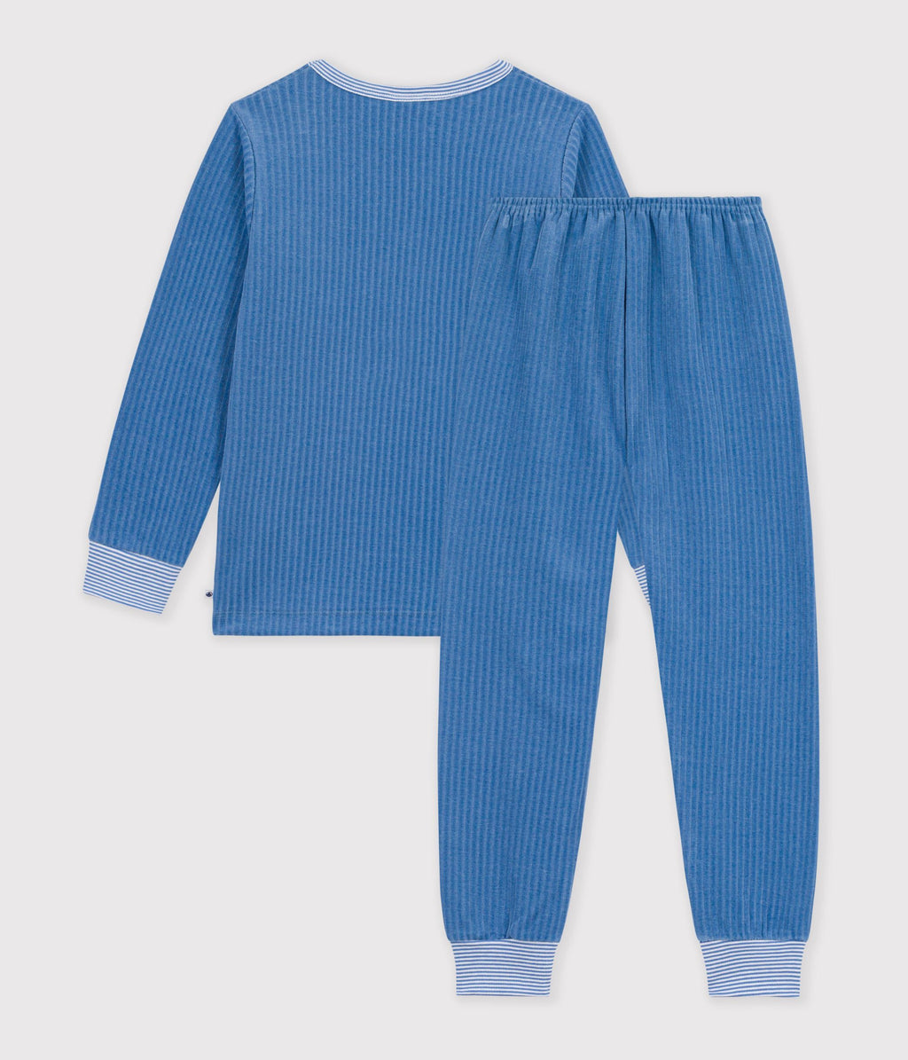 pyjama enfant en velours cotele uni bleu