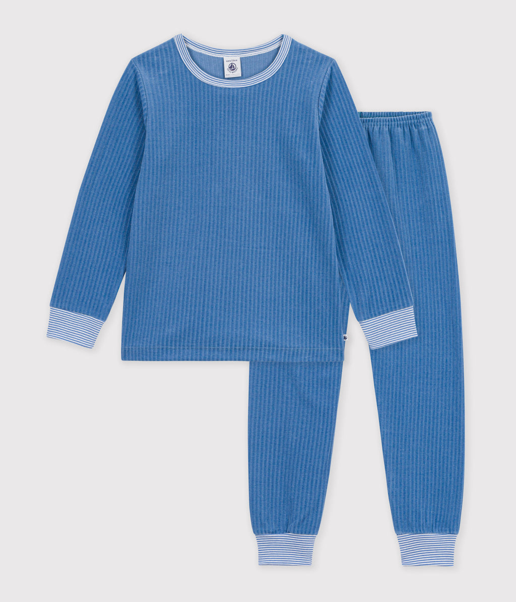 pyjama enfant en velours cotele uni bleu
