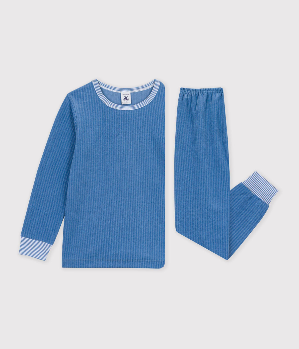 pyjama enfant en velours cotele uni bleu