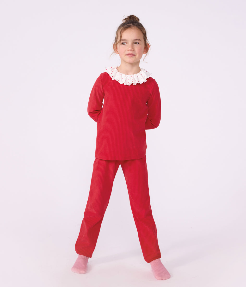 pyjama enfant en velours cotele uni a collerette