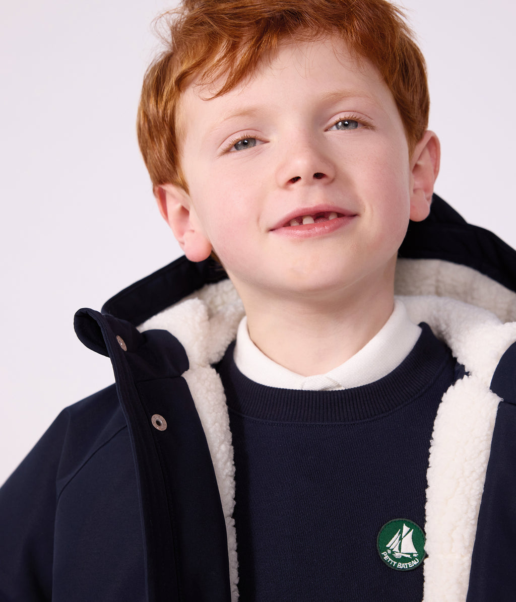 parka enfant mi longue unie bleu marine