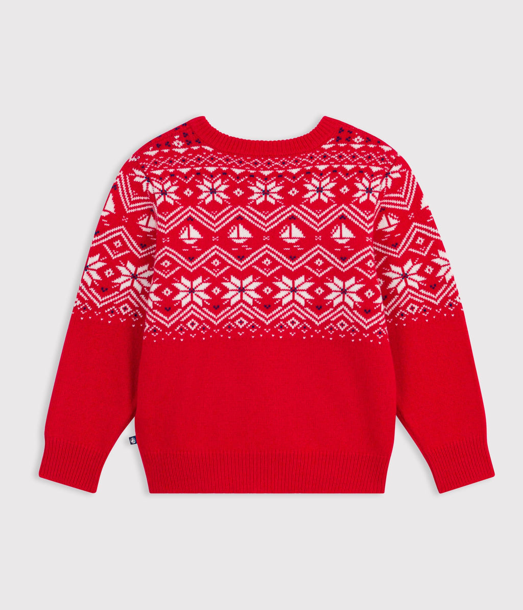 pull jacquard enfant en laine et coton rouge