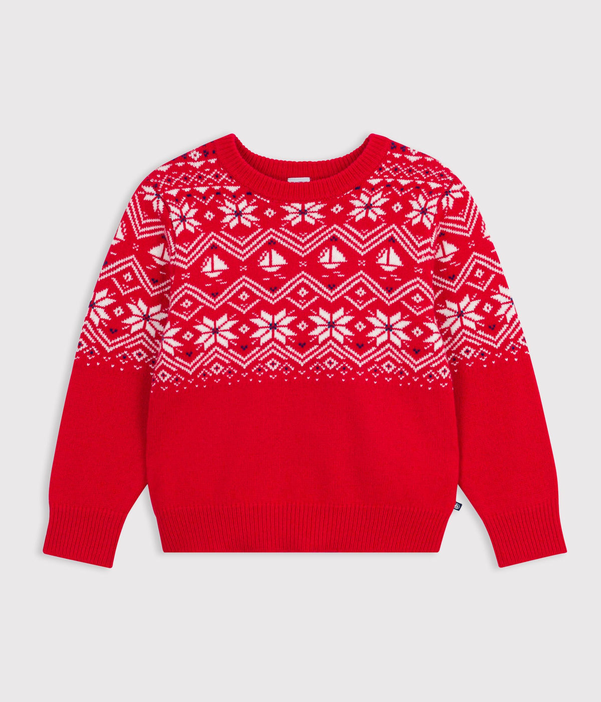 pull jacquard enfant en laine et coton rouge