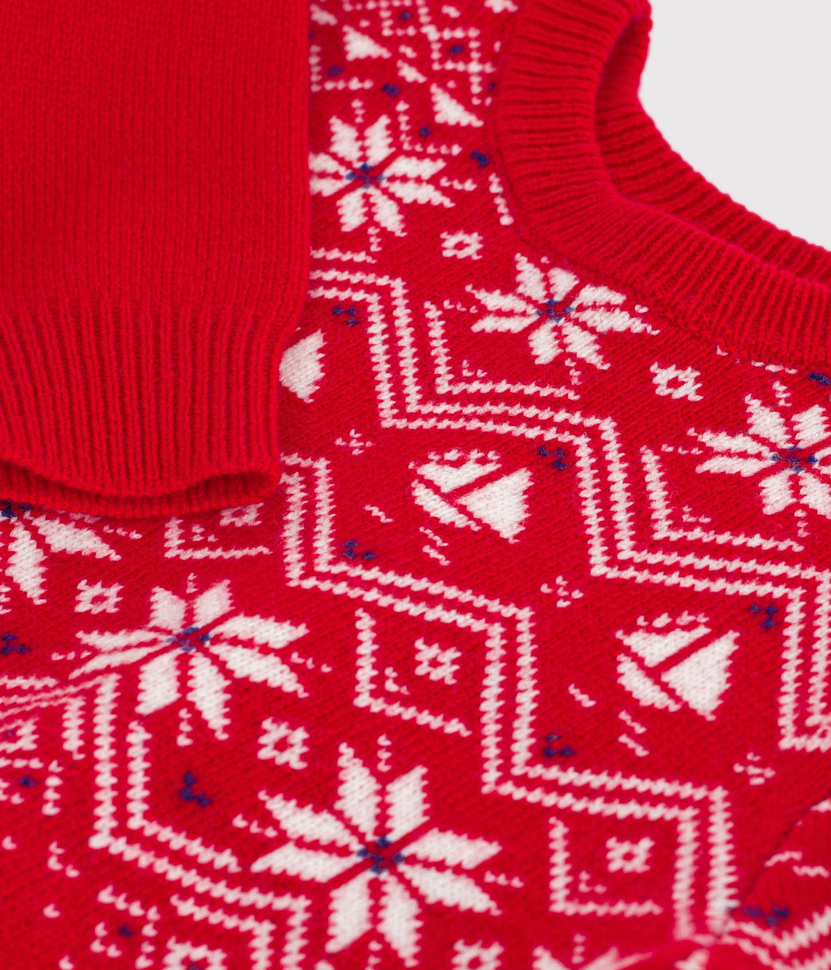 pull jacquard enfant en laine et coton rouge