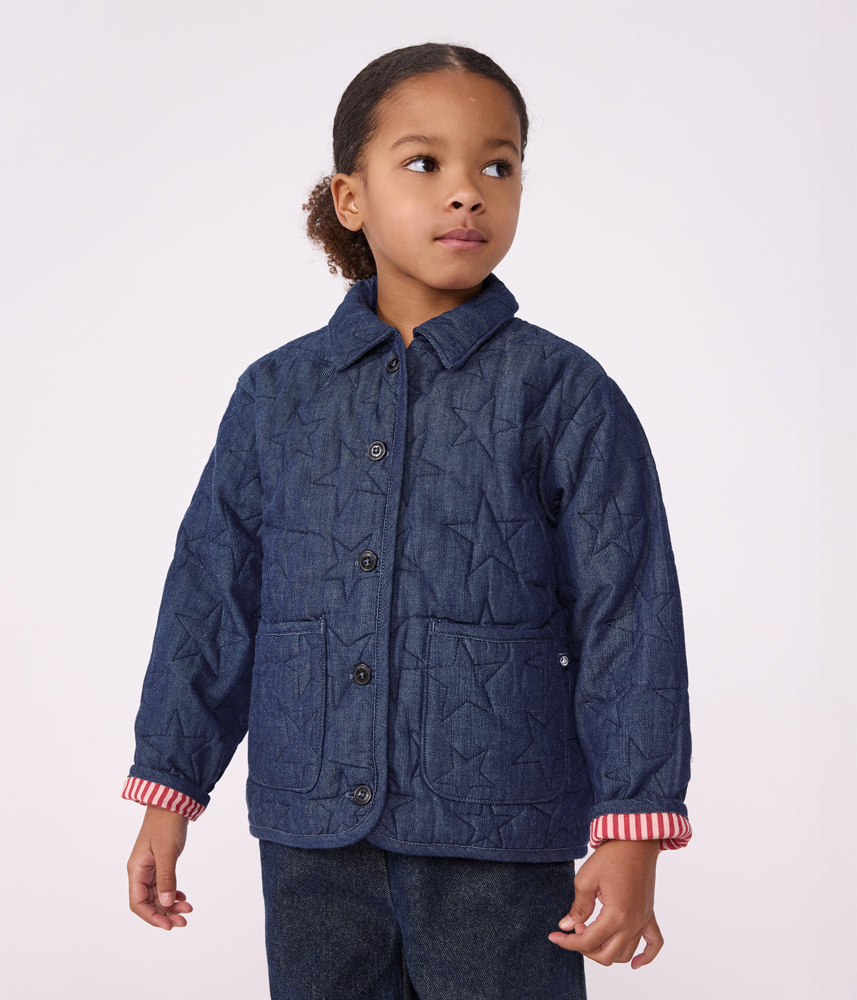 veste enfant en denim uni motif etoiles