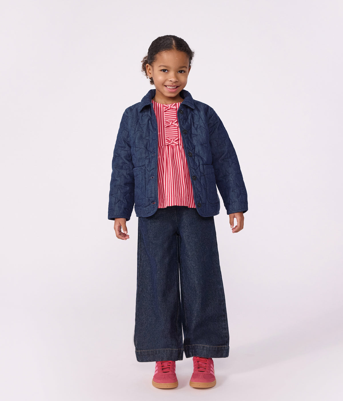 veste enfant en denim uni motif etoiles